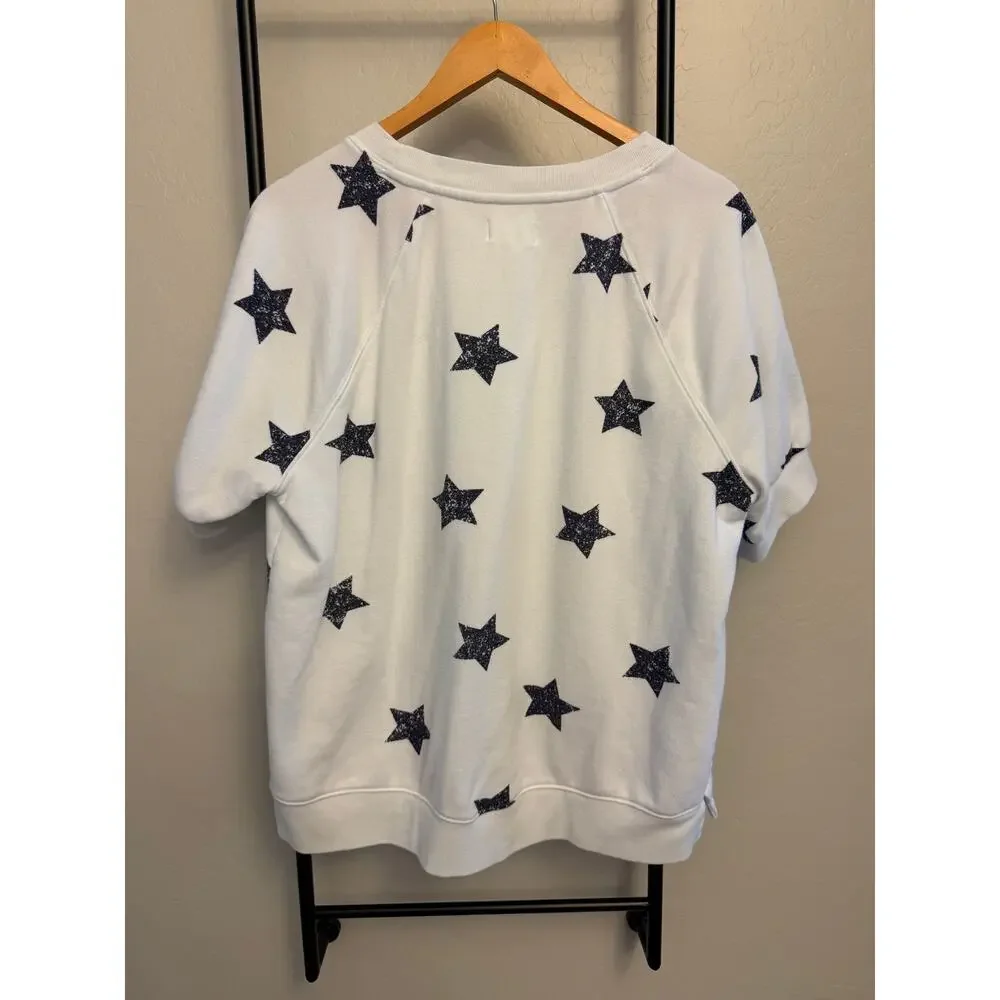 Lou & Grey Americana Star Cozy Cotton Terry Short sleeve Sweatshirt- Large - Picture 1 of 4